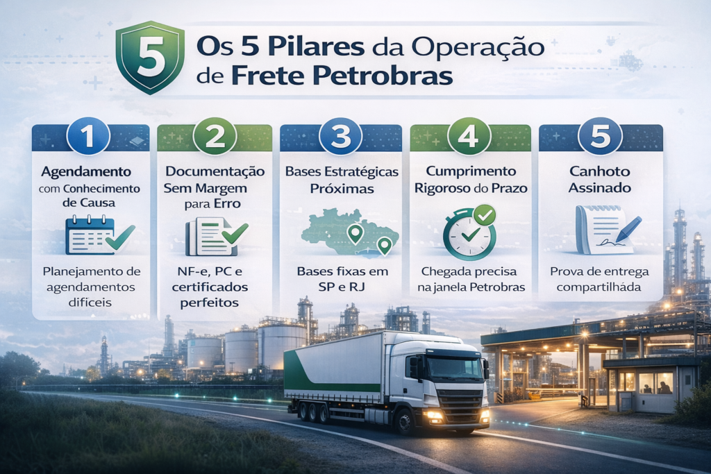 Frete Petrobras exige especialização. Multa de 0,1%/dia e risco de cancelamento. Veja como proteger seu Pedido de Compra com a EntregAí.